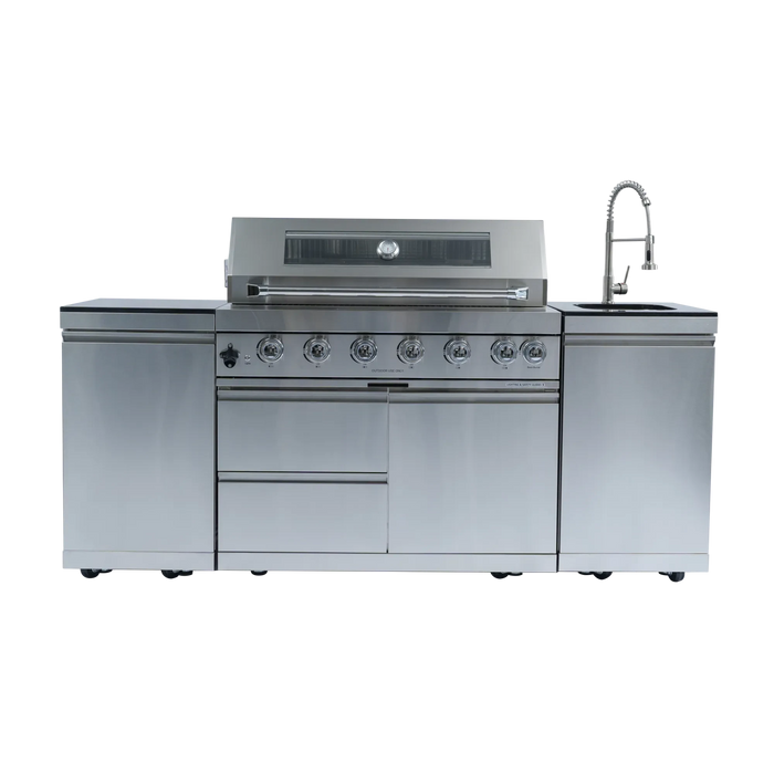 43-Inch 6-Burner 85000 BTU Deluxe Stainless Steel Gas Outdoor Kitchen Bar Barbecue Island Grill + Rotisserie + Granite Countertops + Storage Cabinets & Drawers + Stainless Steel Sink/Faucet Default -DTYStore