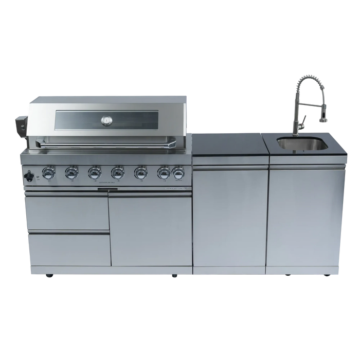 43-Inch 6-Burner 85000 BTU Deluxe Stainless Steel Gas Outdoor Kitchen Bar Barbecue Island Grill + Rotisserie + Granite Countertops + Storage Cabinets & Drawers + Stainless Steel Sink/Faucet Default -DTYStore