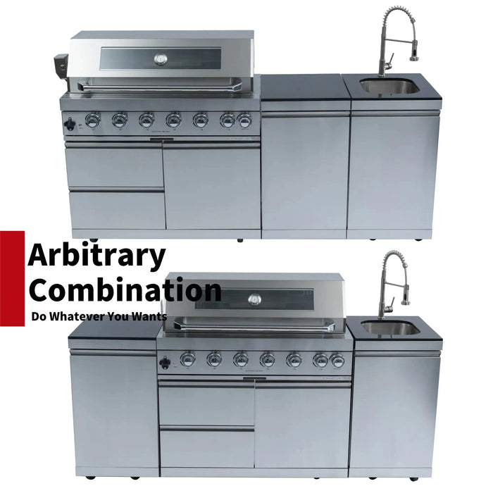 43-Inch 6-Burner 85000 BTU Deluxe Stainless Steel Gas Outdoor Kitchen Bar Barbecue Island Grill + Rotisserie + Granite Countertops + Storage Cabinets & Drawers + Stainless Steel Sink/Faucet Default -DTYStore