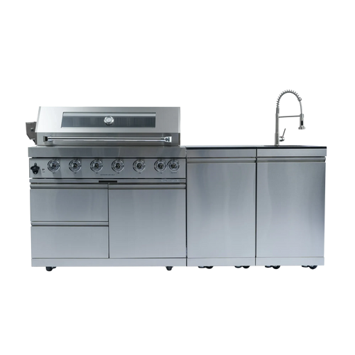 43-Inch 6-Burner 85000 BTU Deluxe Stainless Steel Gas Outdoor Kitchen Bar Barbecue Island Grill + Rotisserie + Granite Countertops + Storage Cabinets & Drawers + Stainless Steel Sink/Faucet Default -DTYStore