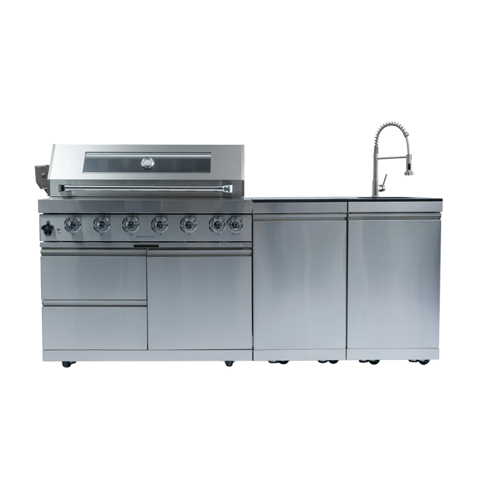 43-Inch 6-Burner 85000 BTU Deluxe Stainless Steel Gas Outdoor Kitchen Bar Barbecue Island Grill + Rotisserie + Granite Countertops + Storage Cabinets & Drawers + Stainless Steel Sink/Faucet Default -DTYStore