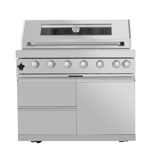 43-Inch 6-Burner 85000 BTU Deluxe Stainless Steel Gas Outdoor Kitchen Bar Barbecue Island Grill + Wine Cooler Compact Refrigerator + Rotisserie + Granite Countertops + Storage Cabinets & Drawers Default -DTYStore
