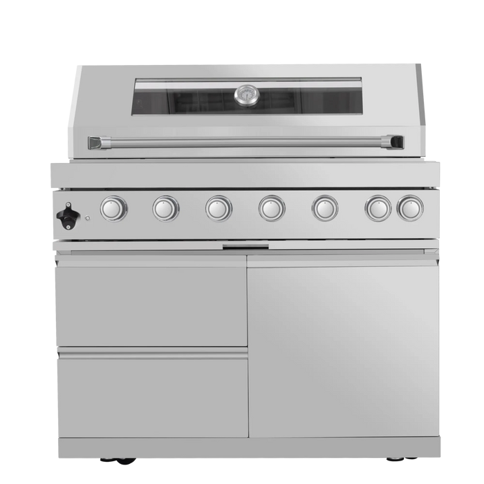 43-Inch 6-Burner 85000 BTU Deluxe Stainless Steel Gas Outdoor Kitchen Bar Barbecue Island Grill + Wine Cooler Compact Refrigerator + Rotisserie + Granite Countertops + Storage Cabinets & Drawers Default -DTYStore