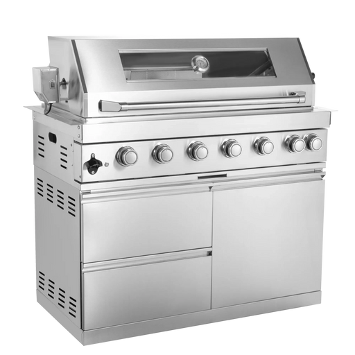 43-Inch 6-Burner 85000 BTU Deluxe Stainless Steel Gas Outdoor Kitchen Bar Barbecue Island Grill + Wine Cooler Compact Refrigerator + Rotisserie + Granite Countertops + Storage Cabinets & Drawers Default -DTYStore