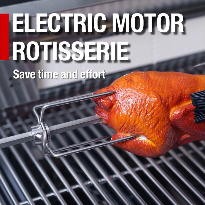 43-Inch 6-Burner 85000 BTU Deluxe Stainless Steel Gas Outdoor Kitchen Bar Barbecue Island Grill + Wine Cooler Compact Refrigerator + Rotisserie + Granite Countertops + Storage Cabinets & Drawers Default -DTYStore