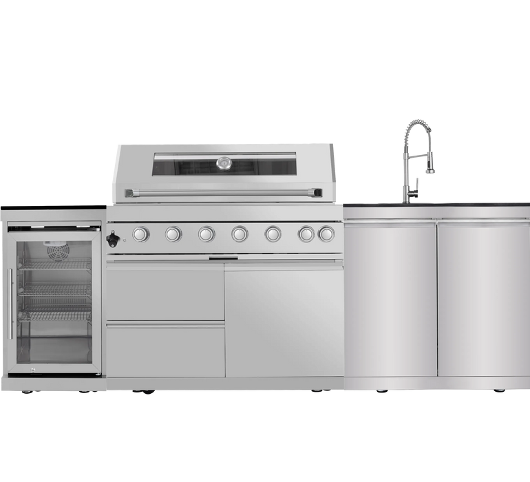 43-Inch 6-Burner 85000 BTU Deluxe Stainless Steel Gas Outdoor Kitchen Bar Barbecue Island Grill + Wine Cooler Compact Refrigerator + Rotisserie + Granite Countertops + Storage Cabinets & Drawers Default -DTYStore