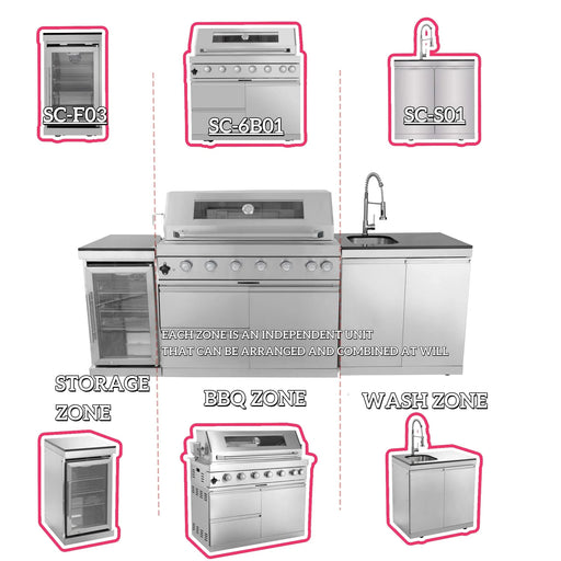 43-Inch 6-Burner 85000 BTU Deluxe Stainless Steel Gas Outdoor Kitchen Bar Barbecue Island Grill + Wine Cooler Compact Refrigerator + Rotisserie + Granite Countertops + Storage Cabinets & Drawers Default -DTYStore