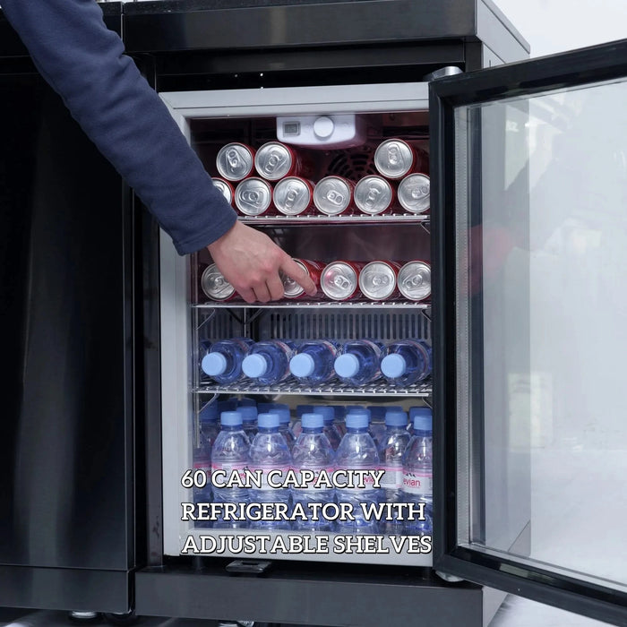 43-Inch 6-Burner 85000 BTU Deluxe Stainless Steel Gas Outdoor Kitchen Bar Barbecue Island Grill + Wine Cooler Compact Refrigerator + Rotisserie kit + Granite Countertops + Stainless steel Sink Default -DTYStore