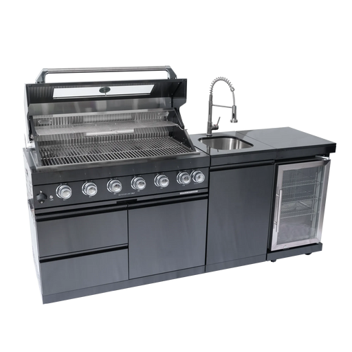 43-Inch 6-Burner 85000 BTU Deluxe Stainless Steel Gas Outdoor Kitchen Bar Barbecue Island Grill + Wine Cooler Compact Refrigerator + Rotisserie kit + Granite Countertops + Stainless steel Sink Default -DTYStore