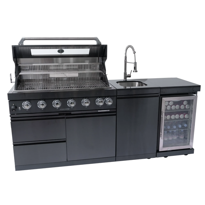 43-Inch 6-Burner 85000 BTU Deluxe Stainless Steel Gas Outdoor Kitchen Bar Barbecue Island Grill + Wine Cooler Compact Refrigerator + Rotisserie kit + Granite Countertops + Stainless steel Sink Default -DTYStore