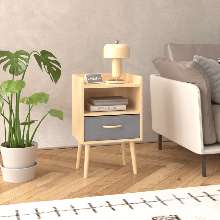 Nightstand With Collapsible Fabric Drawer, 2-Tier Storage End Table, Wood Side Table with Storage Cabinet or Kids, Adults - Oak - DTYStore