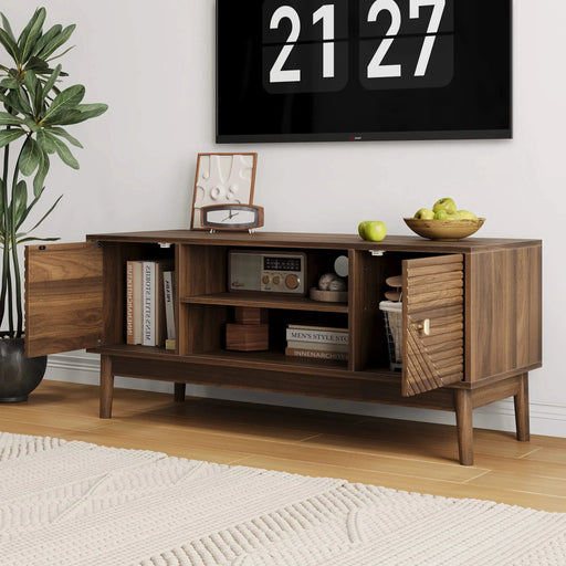 43.31 inch TV Stand, Mid-Century Modern TV Stand for 32/45 inch TV, Entertainment Center with Storage, Media Console Table for Living Room and Bedroom, Walnut Default -DTYStore