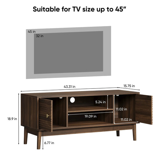 43.31 inch TV Stand, Mid-Century Modern TV Stand for 32/45 inch TV, Entertainment Center with Storage, Media Console Table for Living Room and Bedroom, Walnut Default -DTYStore