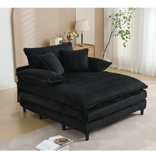 [NEW ARRIVED] [VIDEO PROVIDED] 54.75' W Oversized Chaise Lounge Chair,Fluffy cushioned sofa bed,Deep Seat,Corduroy,2 Pillows,4 gears can be adjusted,Leisure Sleeper Sofa Chair for Living Room, Black - Image 13