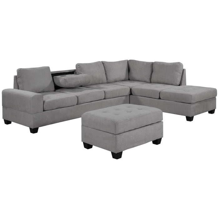 Orisfur. Modern Sectional Sofa with Reversible Chaise, L Shaped Couch Set with Storage Ottoman and Two Cup Holders for Living Room