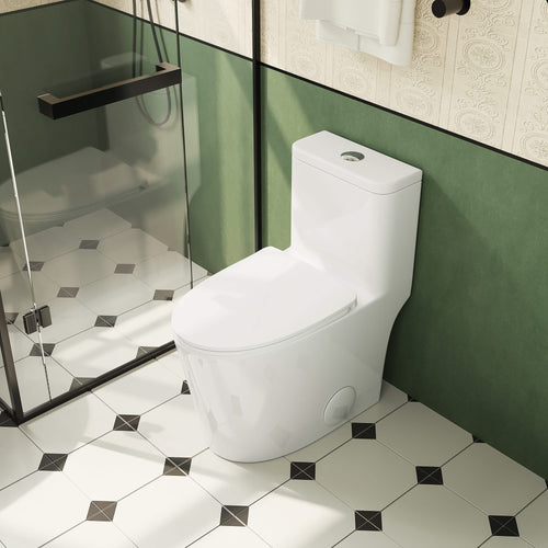 1.1/1.6 GPF Elongated Comfort Height Floor Mounted One-Piece Toilet ,  CUPC Certified, WaterSense Cetified, Ceramic, White Color, Soft Close Seat - Image 3
