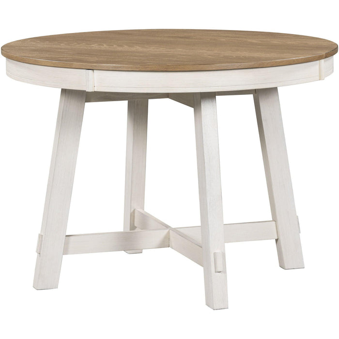 Farmhouse Round Extendable Dining Table with 16" Leaf Wood Kitchen Table - DTYStore