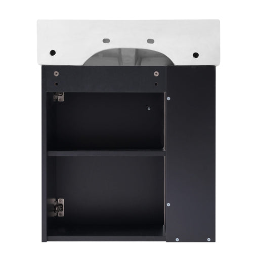 Modern Floating Bathroom Vanity with Ceramic Basin and Left Side Storage - Black, MDF, 21.6 inches - Image 14