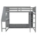 Wood Full Size Gaming Loft Bed with Desk, Multi-storage Shelves, LED and a Hanging Clothes Rack, Gray - DTYStore