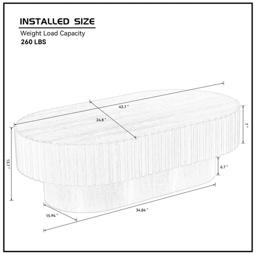 43.70 Inch Modern Handcraft Drum Coffee Table Oval Coffee Table for Living Room,Small Wooden Coffee Table with Sturdy Pedestal for Office,Walnut Default -DTYStore