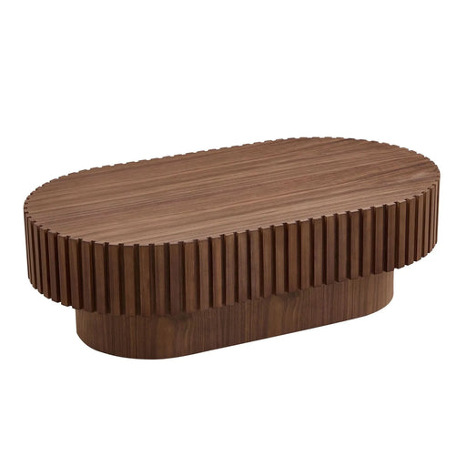 43.70 Inch Modern Handcraft Drum Coffee Table Oval Coffee Table for Living Room,Small Wooden Coffee Table with Sturdy Pedestal for Office,Walnut Default -DTYStore