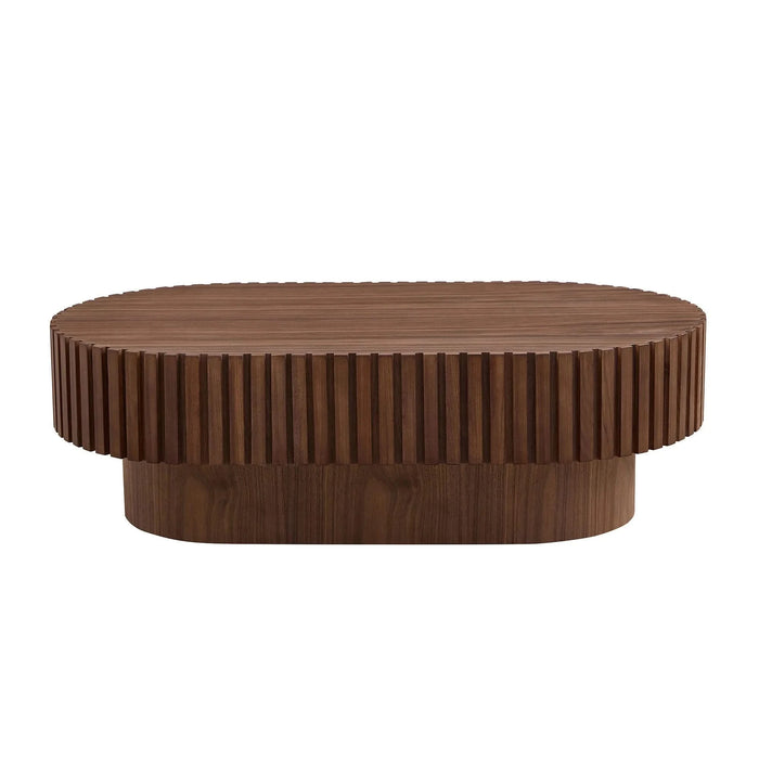 43.70 Inch Modern Handcraft Drum Coffee Table Oval Coffee Table for Living Room,Small Wooden Coffee Table with Sturdy Pedestal for Office,Walnut Default -DTYStore