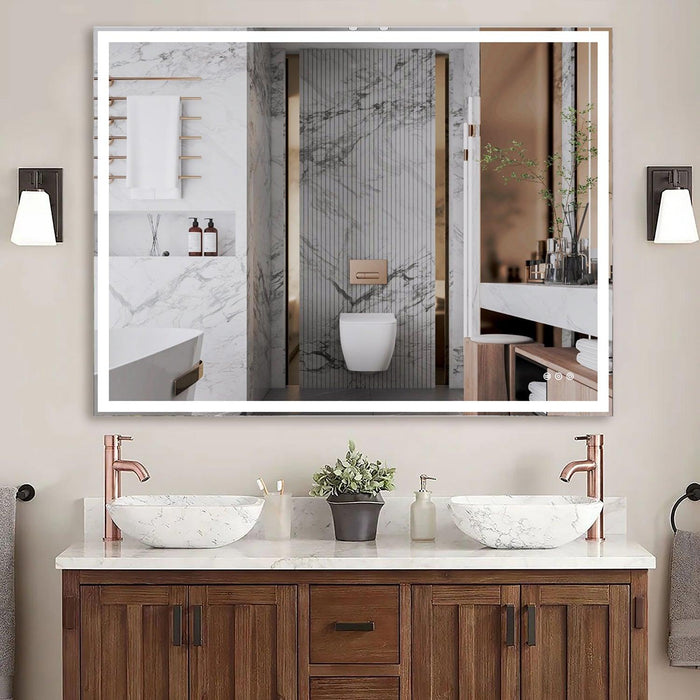 48x36 inch LED Bathroom Vanity Mirror Wall Mounted Adjustable White/Warm/Natural Lights Anti-Fog Touch Switch with Memory Modern Smart Large Bathroom Mirrors - DTYStore