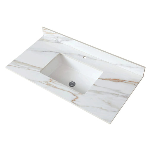43 Inch Carrara White Marble Vanity Top with Undermount Sink and Backsplash, Sintered Stone Default -DTYStore