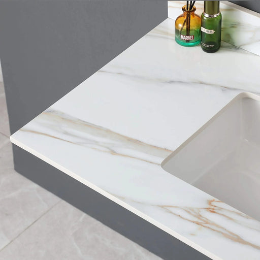 43 Inch Carrara White Marble Vanity Top with Undermount Sink and Backsplash, Sintered Stone Default -DTYStore