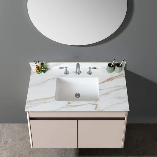 43 Inch Carrara White Marble Vanity Top with Undermount Sink and Backsplash, Sintered Stone Default -DTYStore