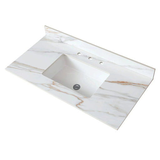 43 Inch Carrara White Marble Vanity Top with Undermount Sink and Backsplash, Sintered Stone Default -DTYStore