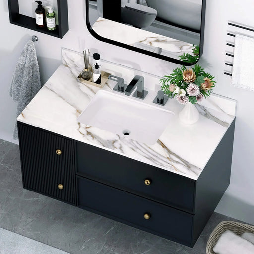 43 Inch Carrara White Marble Vanity Top with Undermount Sink and Backsplash, Sintered Stone Default -DTYStore