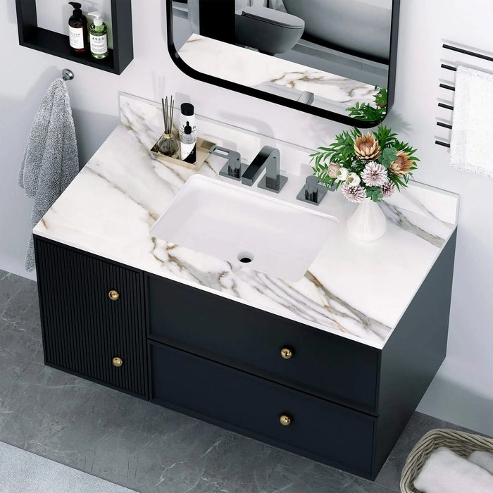 43 Inch Carrara White Marble Vanity Top with Undermount Sink and Backsplash, Sintered Stone Default -DTYStore
