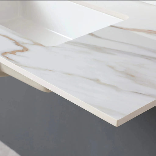 43 Inch Carrara White Marble Vanity Top with Undermount Sink and Backsplash, Sintered Stone Default -DTYStore