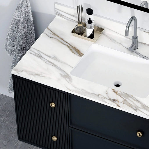 43 Inch Carrara White Marble Vanity Top with Undermount Sink and Backsplash, Sintered Stone Default -DTYStore