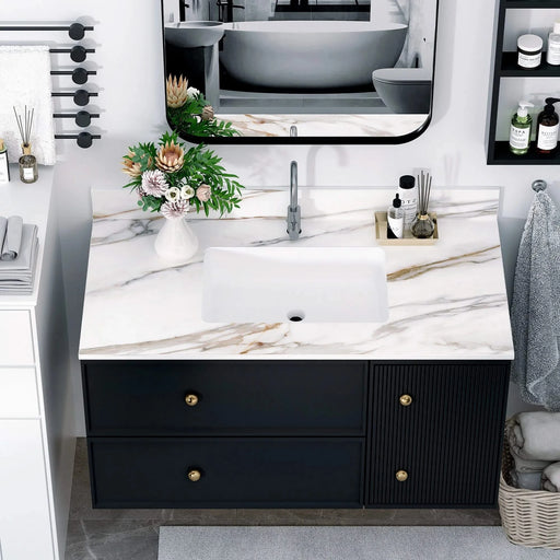 43 Inch Carrara White Marble Vanity Top with Undermount Sink and Backsplash, Sintered Stone Default -DTYStore
