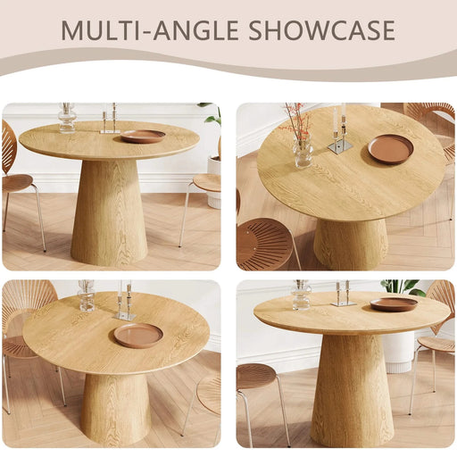 43 inch Wooden circular dining table, modern minimalist round table, natural wood colored table, Default -DTYStore