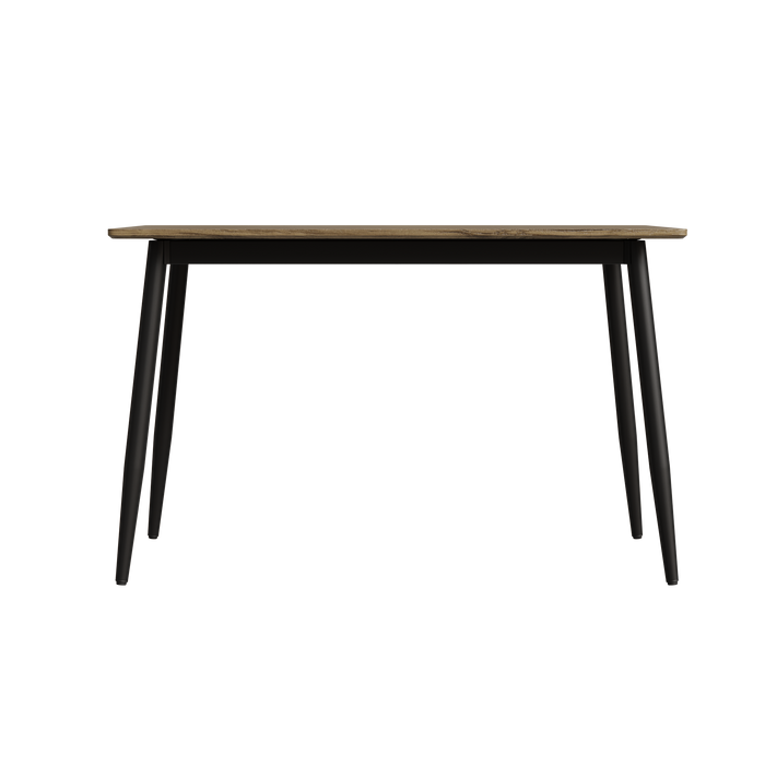 Modern minimalist wood grain tabletop dining table, stylish dining table, kitchen dining table, sturdy and durable, easy to assemble, black metal leg design, suitable for 4-6 people, suitable for home