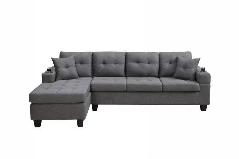 Sectional sofa left with footrest, convertible corner sofa with armrest storage, sectional sofa for living room and apartment, chaise longue left (grey) - DTYStore
