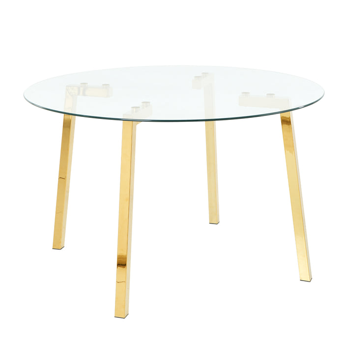 Modern minimalist 47.2 " round glass dining table with clear glass countertop and gold-plated metal legs, suitable for kitchen, dining room and living room (set of 1)