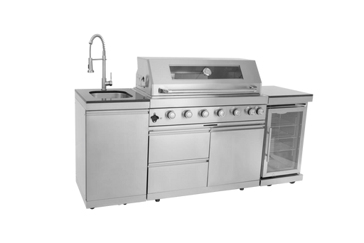 44-Inch 6-Burner 85000 BTU Deluxe Stainless Steel Gas Outdoor Kitchen Bar Barbecue Island Grill + Wine Cooler Compact Refrigerator + Rotisserie + Granite Countertops + Storage Cabinets & Drawers Default -DTYStore