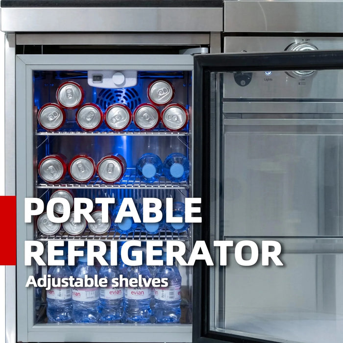 44-Inch 6-Burner 85000 BTU Deluxe Stainless Steel Gas Outdoor Kitchen Bar Barbecue Island Grill + Wine Cooler Compact Refrigerator + Rotisserie + Granite Countertops + Storage Cabinets & Drawers Default -DTYStore