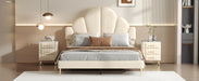 Queen Size Upholstered Bed Frame with Elegant Design, Modern Velvet Platform Bed with Petal Shape Headboard,Beige - DTYStore