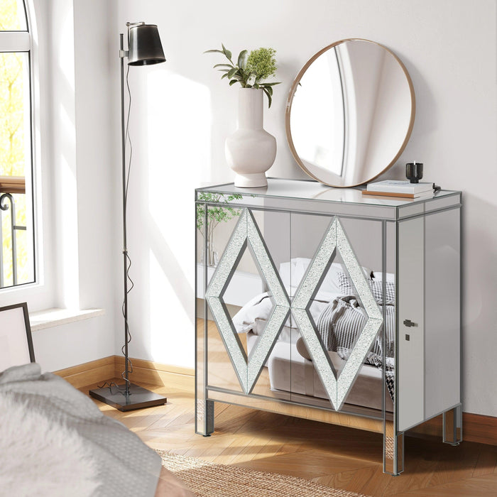 Storage Cabinet With Mirror Trim And Diamond Shape Design Spliced Combination For Living Room, Dining Room, Entryway, Kitchen - DTYStore
