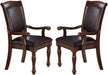 Royal Majestic Formal Set of 2 Arm Chairs Brown Color Rubberwood Dining Room Furniture Faux Leather Upholstered Seat - DTYStore