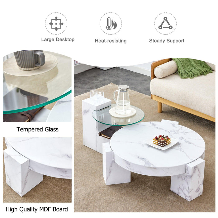A modern, fashionable, and durable marble textured MDF coffee table with a side table. Match with multiple scenes. Suitable for living room and bedroom. - DTYStore