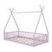 Twin Size Wood House Bed with Fence, Pink - DTYStore