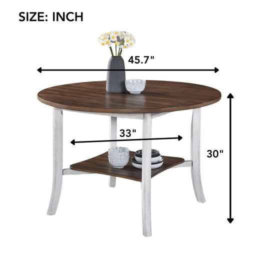 45.7inch Round Dining Table With Shelf Height 30 inch Modern Farmhouse Retro Design Default -DTYStore