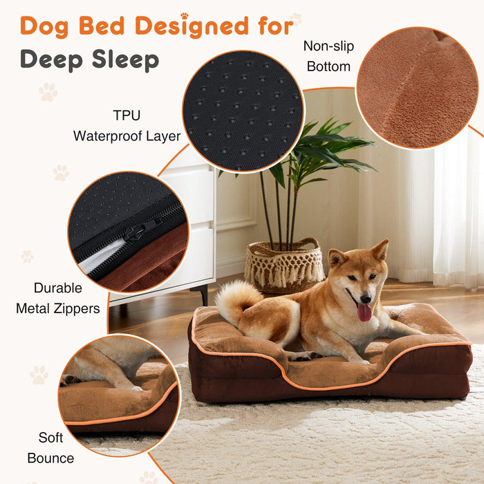 Memory Foam Pet Bed for Small Dogs & Cats with Washable Removable Cover Non-Slip Base Waterproof Liner Egg Crate Foam for Improved Sleep, Brown,Small - DTYStore
