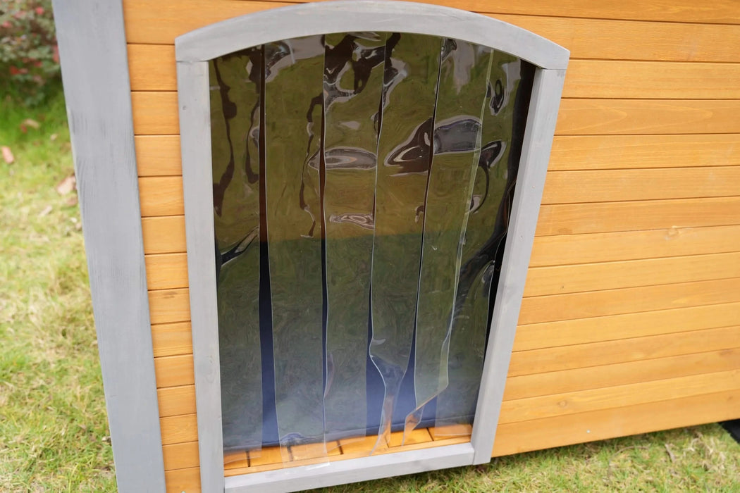 45' winter warm outdoor indoor dog house, made of solid wood, plastic curtain, insulation mat. Default -DTYStore